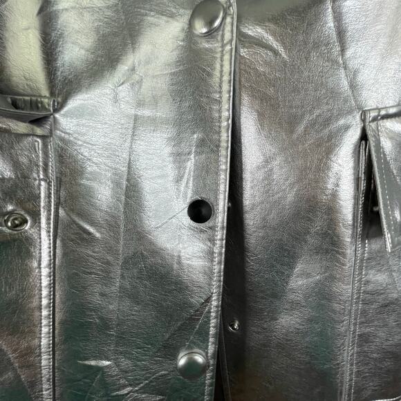 Avec Les Filles Silver Metallic Button Front Trench Coat Belted Medium *flawed - Picture 5 of 13